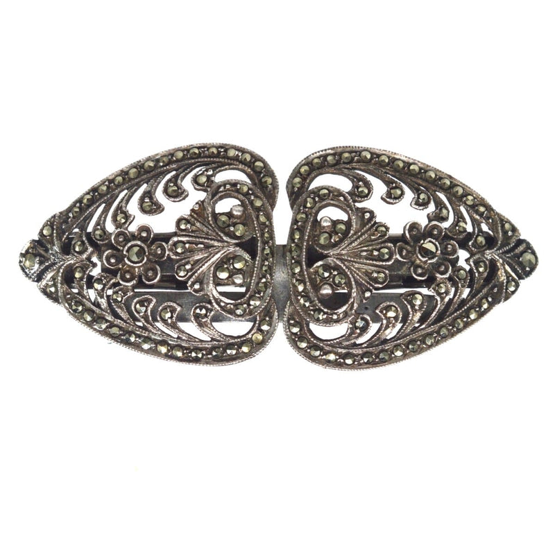 Art Deco Silver & Marcasite Double Clip Brooch