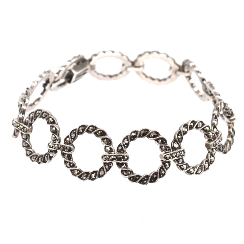 Art Deco Silver & Marcasite Round Circle Design Bracelet