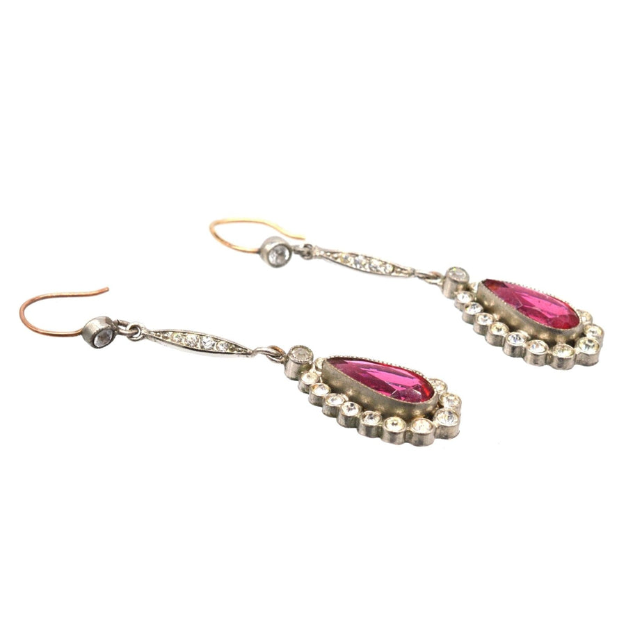 Art Deco Silver-Tone Red "Ruby" Paste Pear Shaped Cluster Drop Earrings | Parkin and Gerrish | Antique & Vintage Jewellery