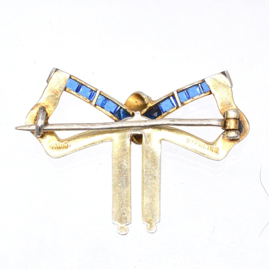 Art Deco Silver White Enamel and Blue 'Sapphire' Paste Bow Brooch | Parkin and Gerrish | Antique & Vintage Jewellery