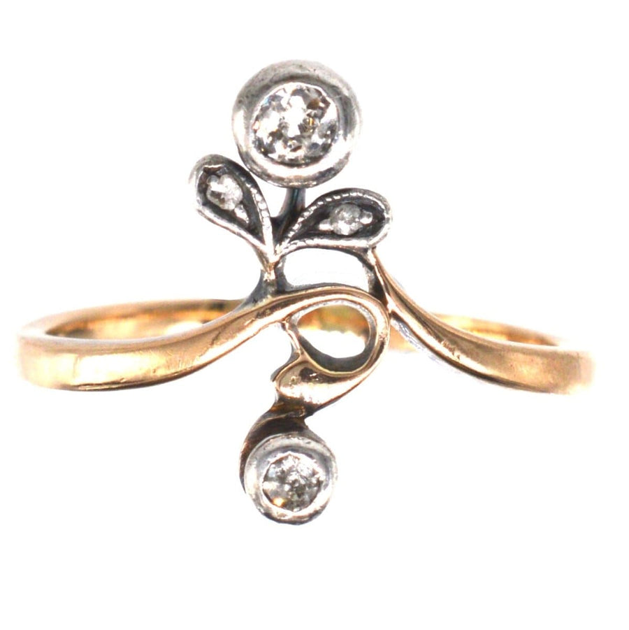 Austro-Hungarian Art Nouveau Silver & 14ct Gold and Diamond Flower Ring | Parkin and Gerrish | Antique & Vintage Jewellery