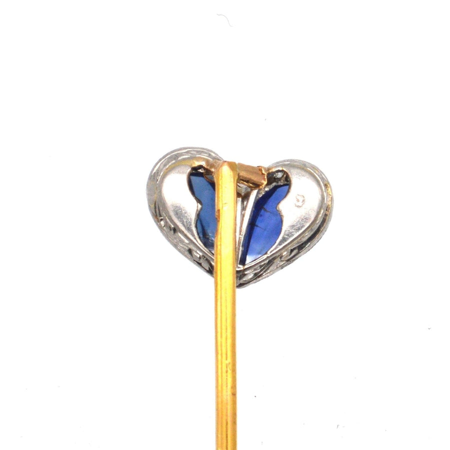 Belle Époque Carved Cabochon Sapphire and Diamond Heart Tie Pin | Parkin and Gerrish | Antique & Vintage Jewellery