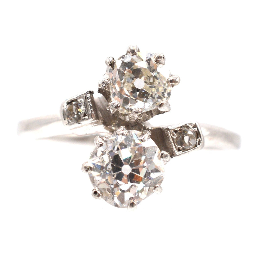 Belle Époque Platinum and Diamond 'Toi et Moi' Crossover Ring | Parkin and Gerrish | Antique & Vintage Jewellery