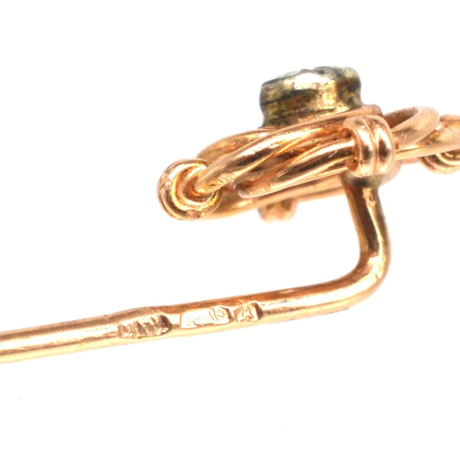 Early 20th Century Austro-Hungarian 14ct Gold and Diamond Knot Tie Pin | Parkin and Gerrish | Antique & Vintage Jewellery