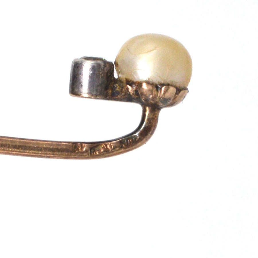 Edwardian 14ct Gold Pearl and Diamond Tie Pin | Parkin and Gerrish | Antique & Vintage Jewellery