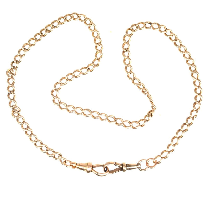 Edwardian 15ct Gold Albert Chain Necklace with Dog Clips