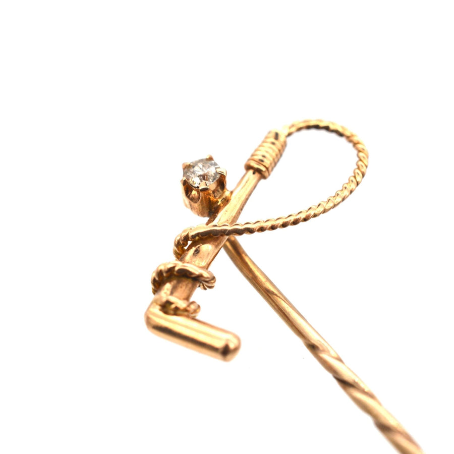 Edwardian 15ct Gold and Diamond Hunting Crop (whip) Tie Pin | Parkin and Gerrish | Antique & Vintage Jewellery