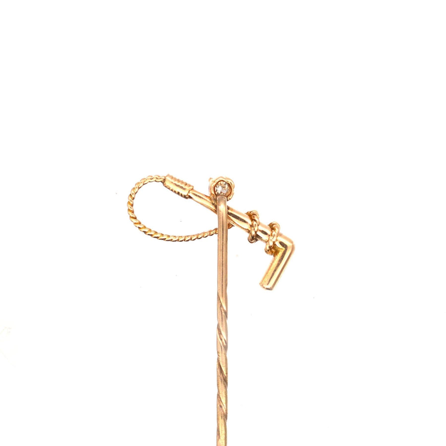 Edwardian 15ct Gold and Diamond Hunting Crop (whip) Tie Pin | Parkin and Gerrish | Antique & Vintage Jewellery