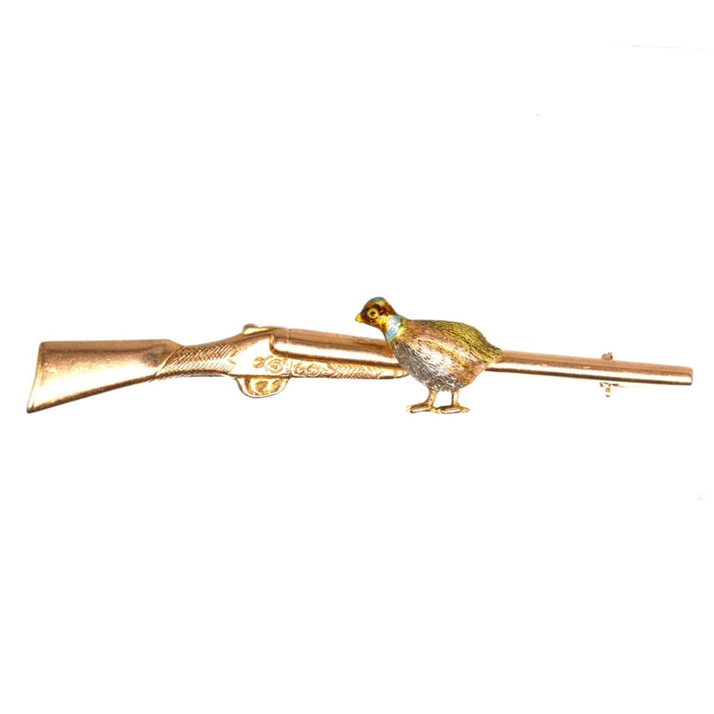 Edwardian 15ct Gold, Enamel & Platinum, Grouse & Shotgun Brooch
