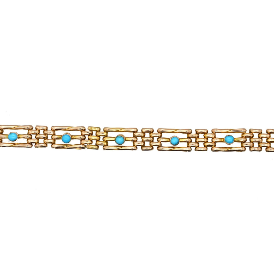 Edwardian 15ct Gold Gate Bracelet with Turquoise | Parkin and Gerrish | Antique & Vintage Jewellery
