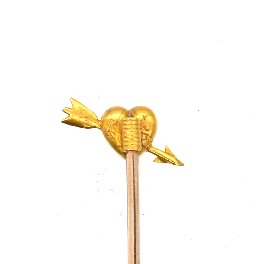 Edwardian 15ct Gold Heart and Arrow Tie Pin with a Rose Diamond | Parkin and Gerrish | Antique & Vintage Jewellery