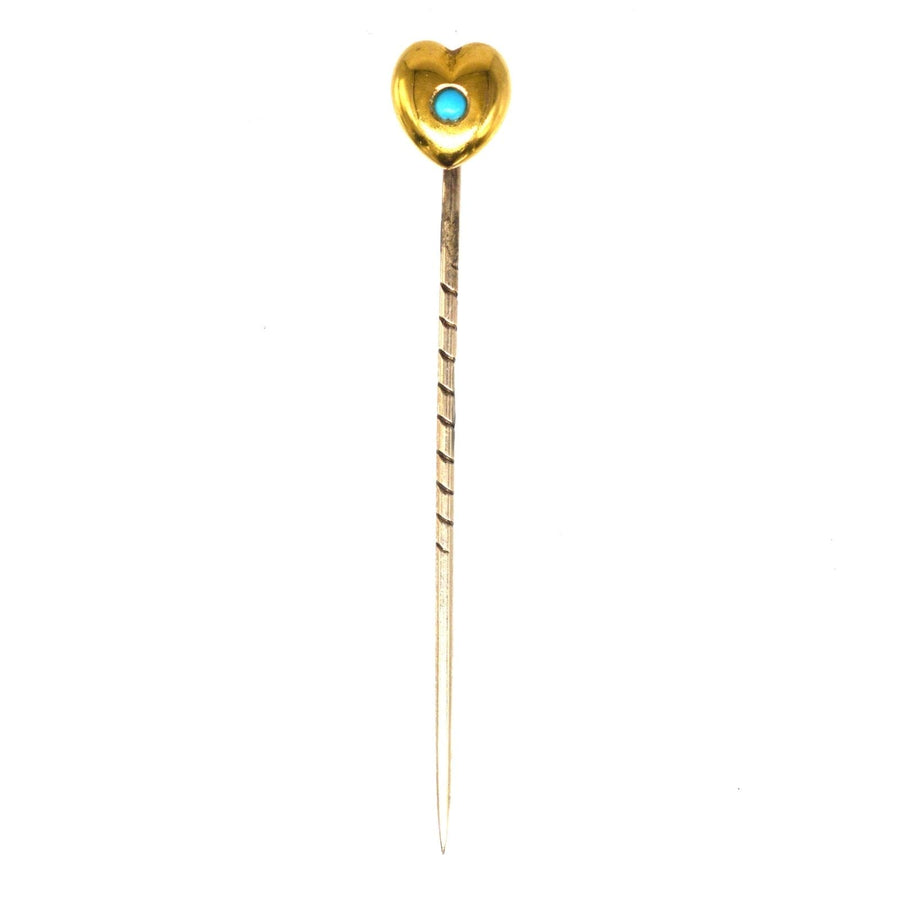 Edwardian 15ct Gold Heart Turquoise Tie Pin | Parkin and Gerrish | Antique & Vintage Jewellery