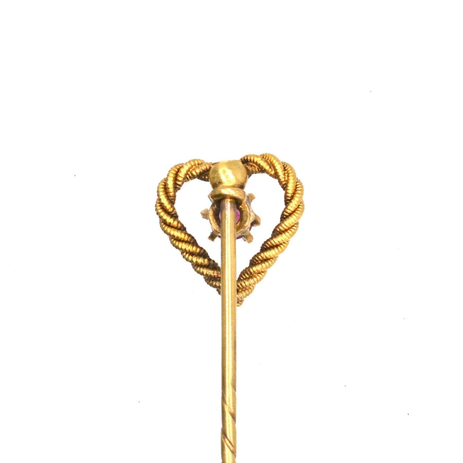 Edwardian 15ct Gold Knot Heart Tie Pin with a Ruby | Parkin and Gerrish | Antique & Vintage Jewellery