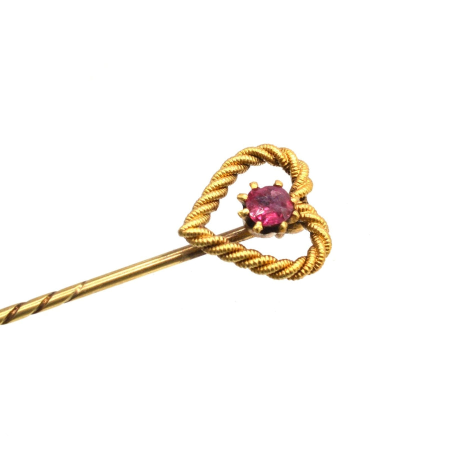 Edwardian 15ct Gold Knot Heart Tie Pin with a Ruby | Parkin and Gerrish | Antique & Vintage Jewellery