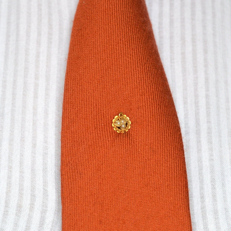 Edwardian 15ct Gold Lucky Three Leaf Clover (Shamrock) Pearl Tie Pin | Parkin and Gerrish | Antique & Vintage Jewellery