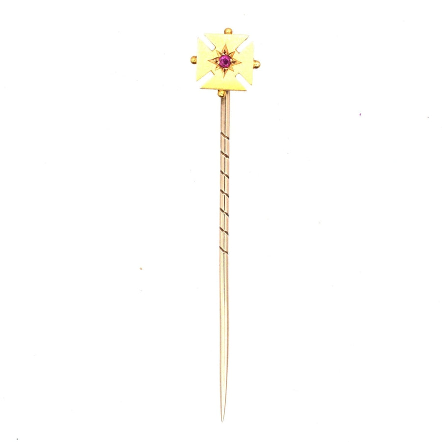 Edwardian 15ct Gold Maltese Cross Tie Pin with Ruby | Parkin and Gerrish | Antique & Vintage Jewellery