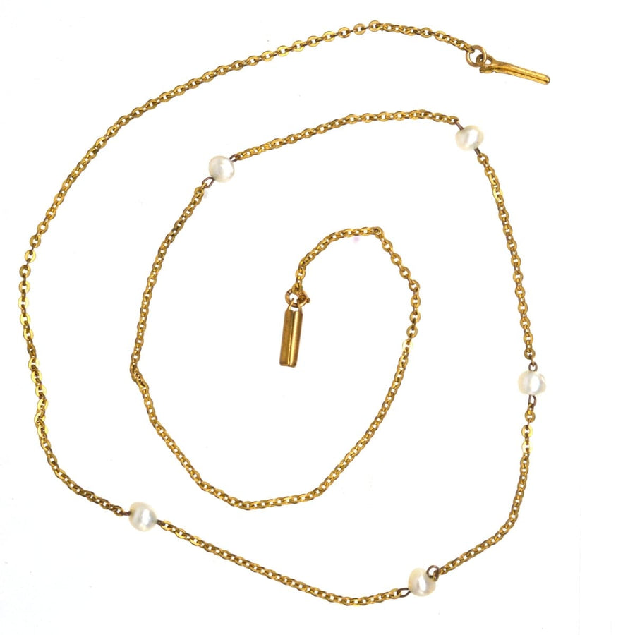 Edwardian 15ct Gold & Natural Pearl Chain Necklace | Parkin and Gerrish | Antique & Vintage Jewellery