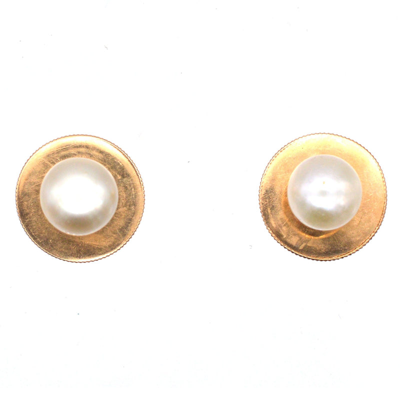 Edwardian 15ct Gold Natural Pearl Dress Studs in Original Case by Fredrick Dixon of St Molton Street