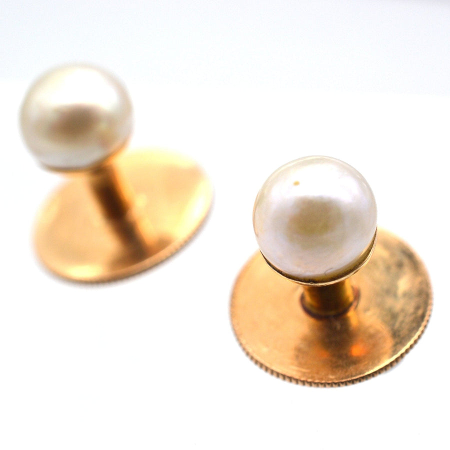 Edwardian 15ct Gold Natural Pearl Dress Studs in Original Case by Fredrick Dixon of St Molton Street | Parkin and Gerrish | Antique & Vintage Jewellery