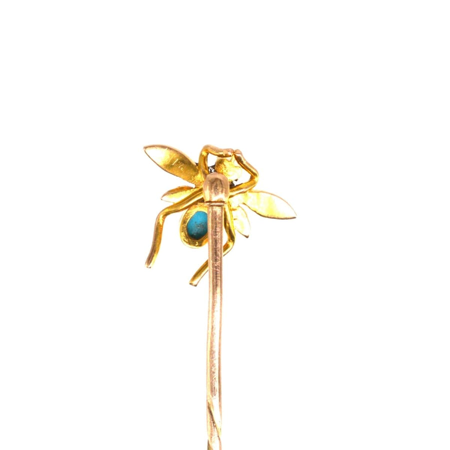 Edwardian 15ct Gold, Pearl and Turquoise Bug Tie Pin | Parkin and Gerrish | Antique & Vintage Jewellery
