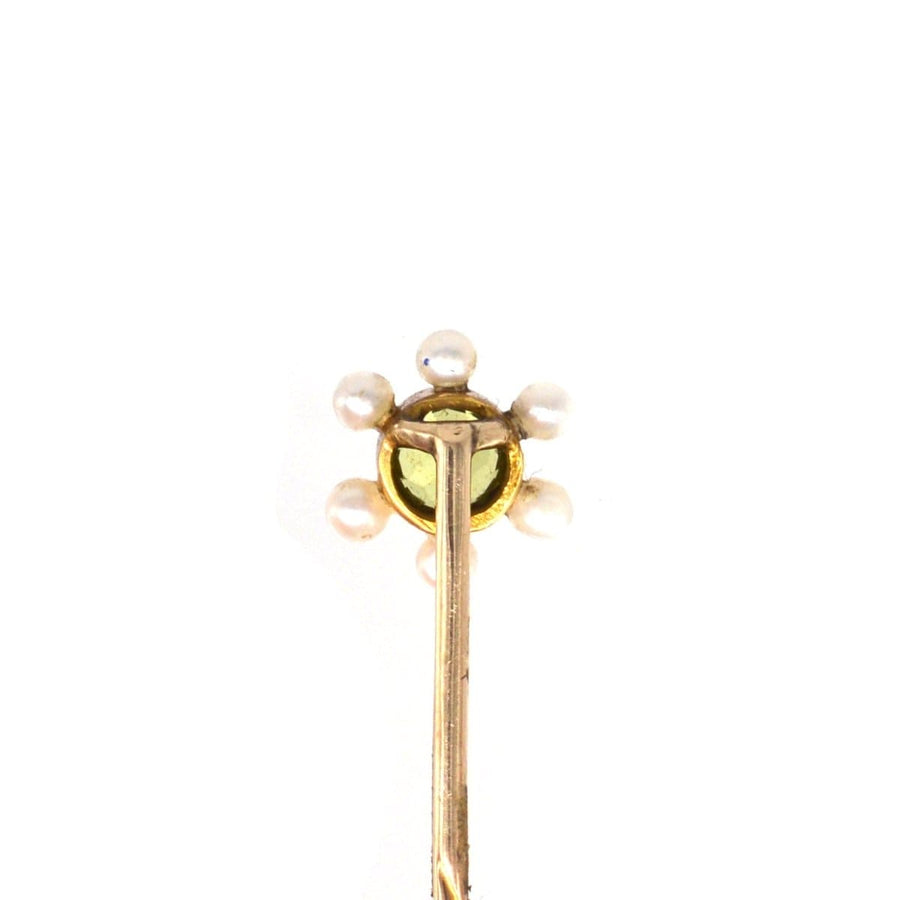 Edwardian 15ct Gold Peridot and Pearl Tie Pin | Parkin and Gerrish | Antique & Vintage Jewellery
