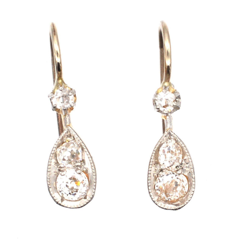 Edwardian 15ct Gold & Platinum, Old Cut Diamond Drop Earrings