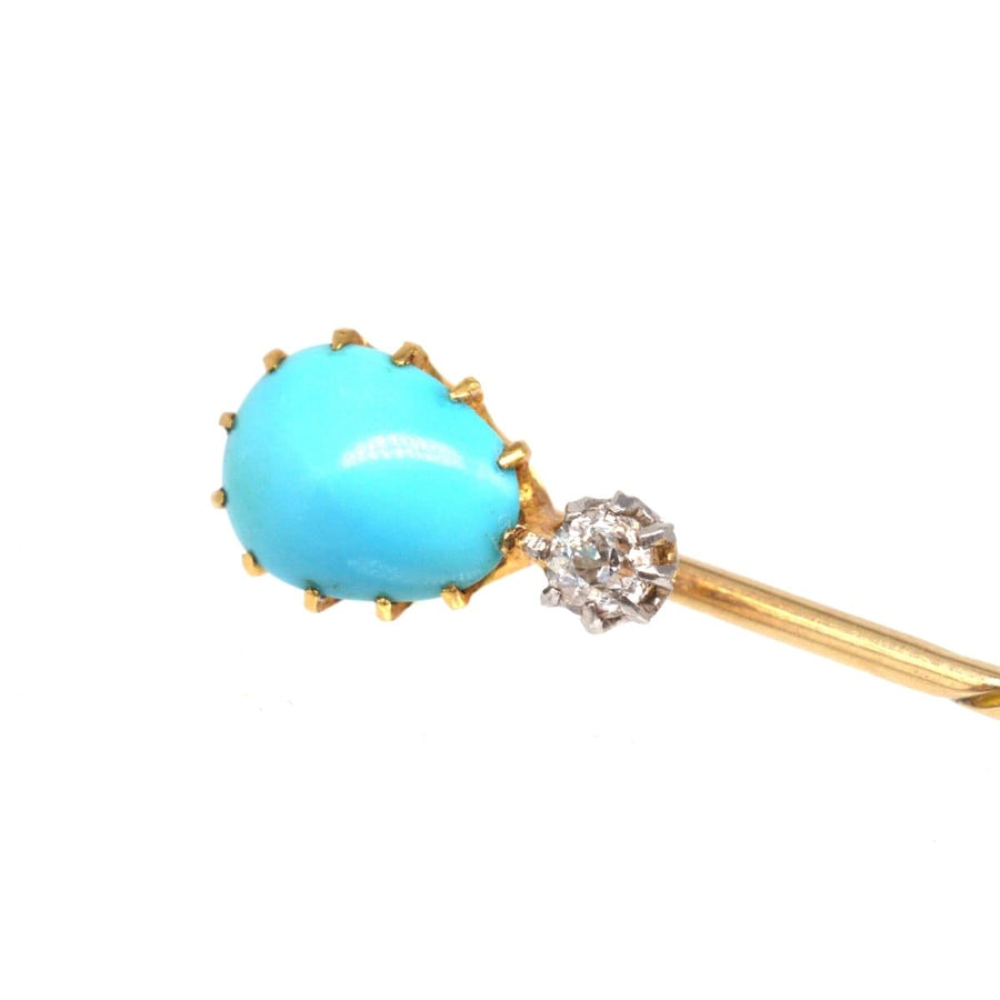 Edwardian 15ct Gold Turquoise and Diamond Tie Pin | Parkin and Gerrish | Antique & Vintage Jewellery