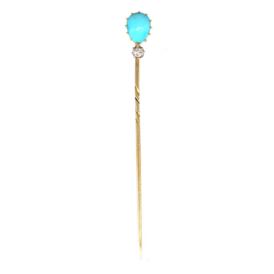 Edwardian 15ct Gold Turquoise and Diamond Tie Pin | Parkin and Gerrish | Antique & Vintage Jewellery