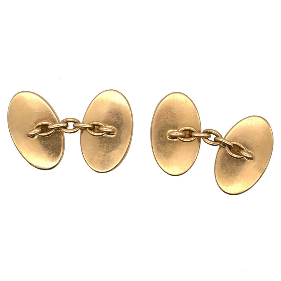 Edwardian 18ct Gold and Mother of Pearl Oval Button Cufflinks | Parkin and Gerrish | Antique & Vintage Jewellery