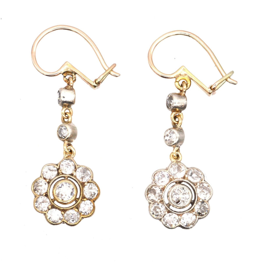 Edwardian 18ct Gold, Diamond Cluster Drop Earrings | Parkin and Gerrish | Antique & Vintage Jewellery