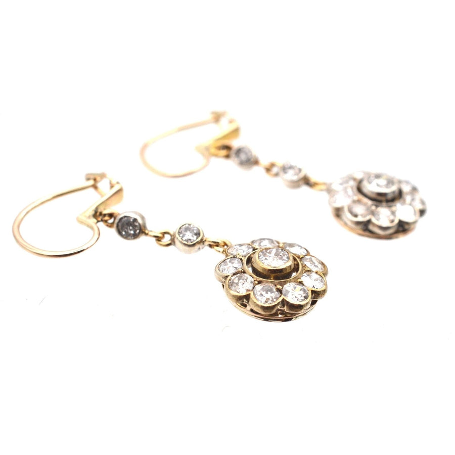 Edwardian 18ct Gold, Diamond Cluster Drop Earrings | Parkin and Gerrish | Antique & Vintage Jewellery