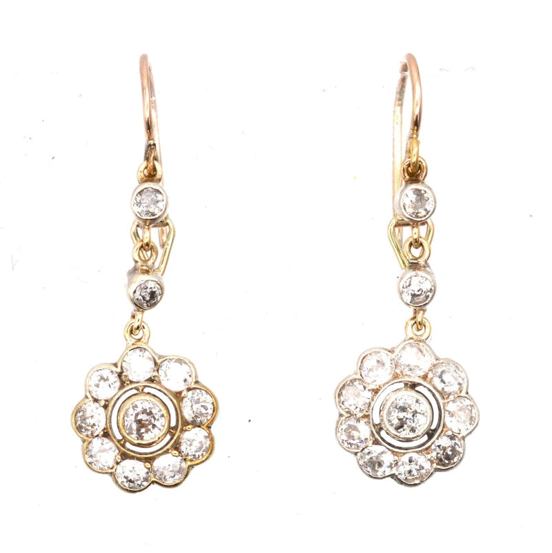 Boucles d'oreilles pendantes édouardiennes en or 18 carats et diamants