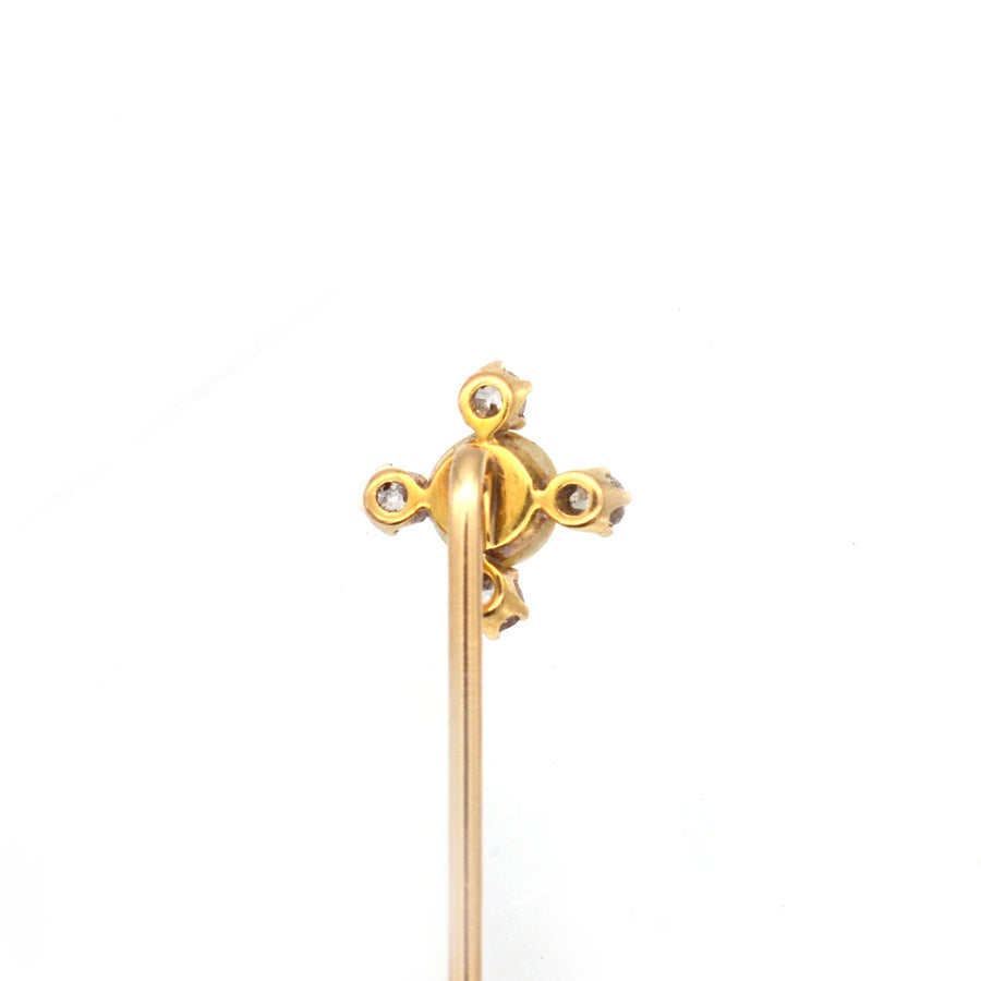 Edwardian 18ct Gold, Diamond & Natural Pearl Tie Pin | Parkin and Gerrish | Antique & Vintage Jewellery