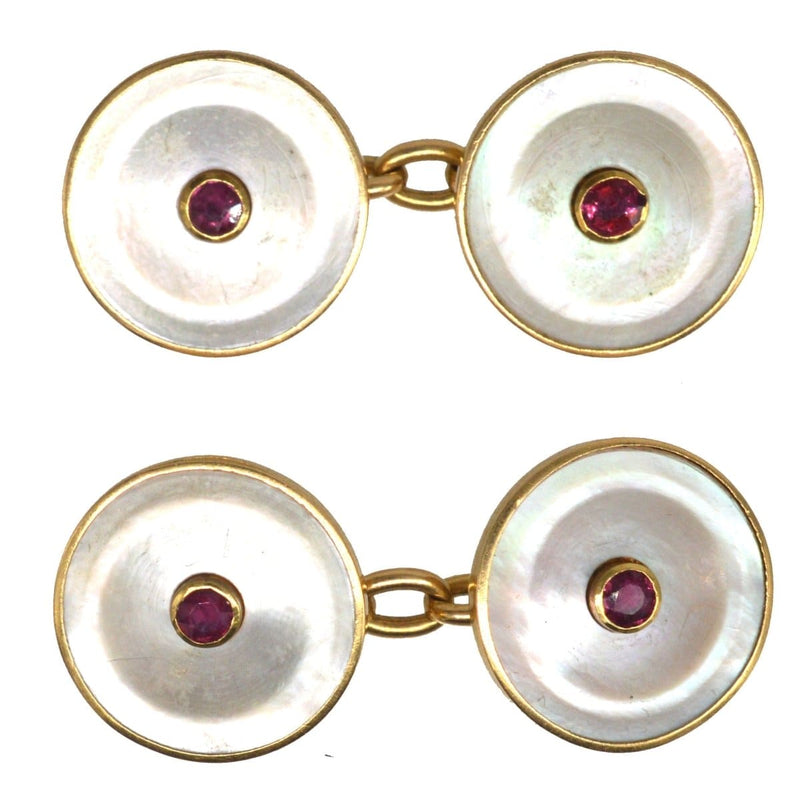 Edwardian 18ct Gold, Mother of Pearl and Ruby cufflinks