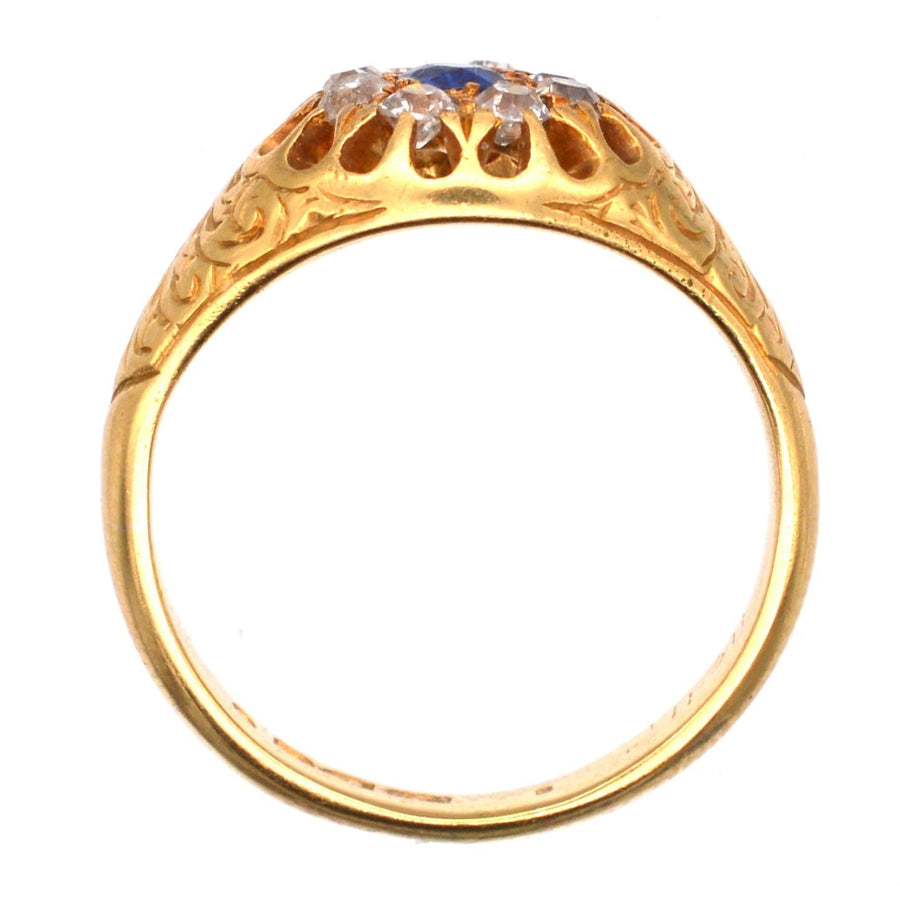 Edwardian 18ct Gold, Old Mine Cut Diamond and Sapphire Cluster Ring | Parkin and Gerrish | Antique & Vintage Jewellery