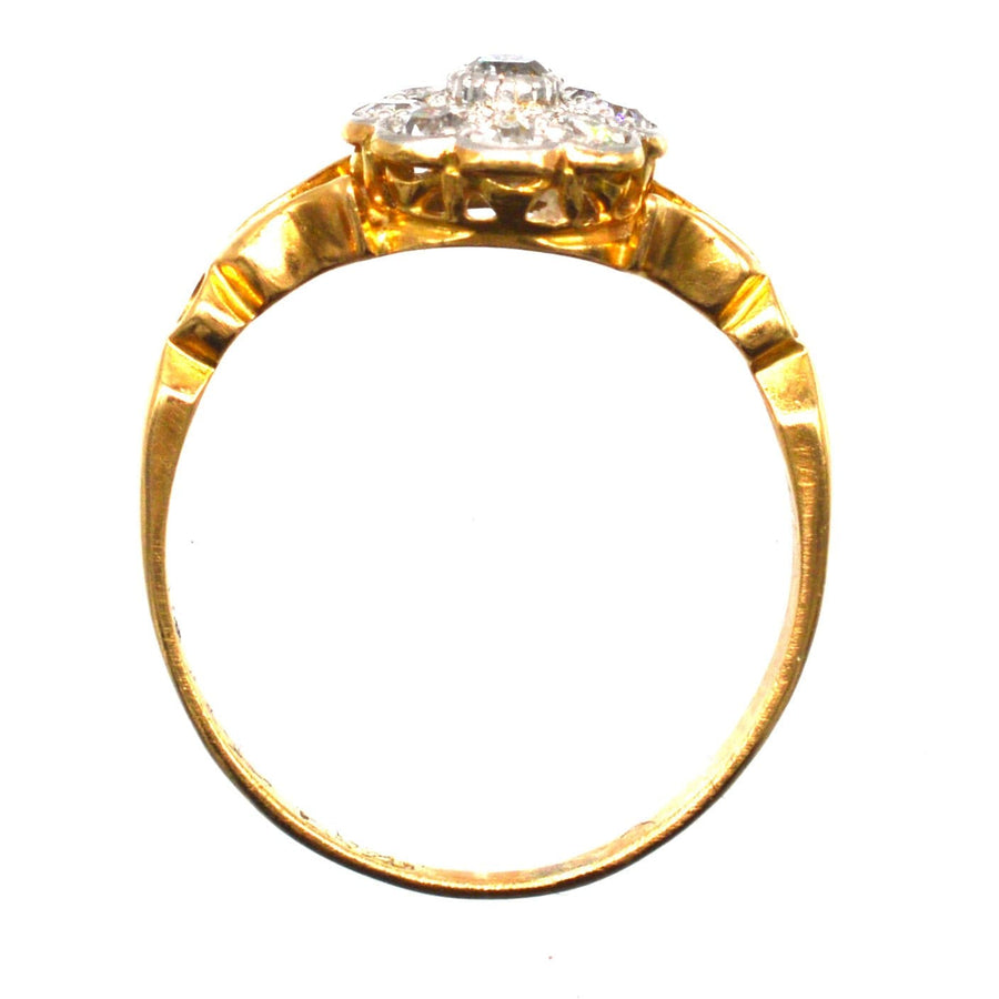 Edwardian 18ct Gold Old Mine Cut Diamond Cluster Ring with Decorated Shoulders | Parkin and Gerrish | Antique & Vintage Jewellery