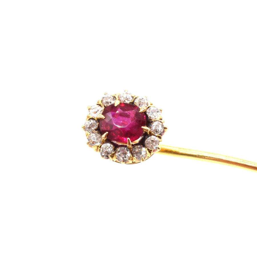 Edwardian 18ct Gold Pigeon Blood Burma Ruby and Diamond Cluster Tie Pin | Parkin and Gerrish | Antique & Vintage Jewellery