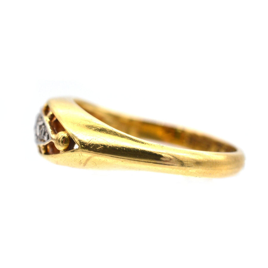 Edwardian 18ct Gold & Platinum, Five Stone Diamond Boat Shaped Ring | Parkin and Gerrish | Antique & Vintage Jewellery