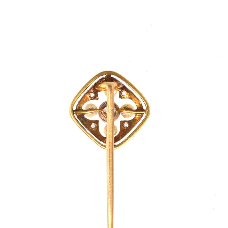 Edwardian 18ct Gold & Platinum, Pearl and Diamond Tie Pin | Parkin and Gerrish | Antique & Vintage Jewellery