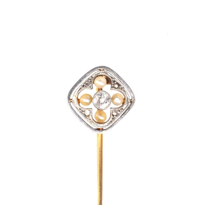 Épingle à cravate édouardienne en or 18 carats et platine, perles et diamants