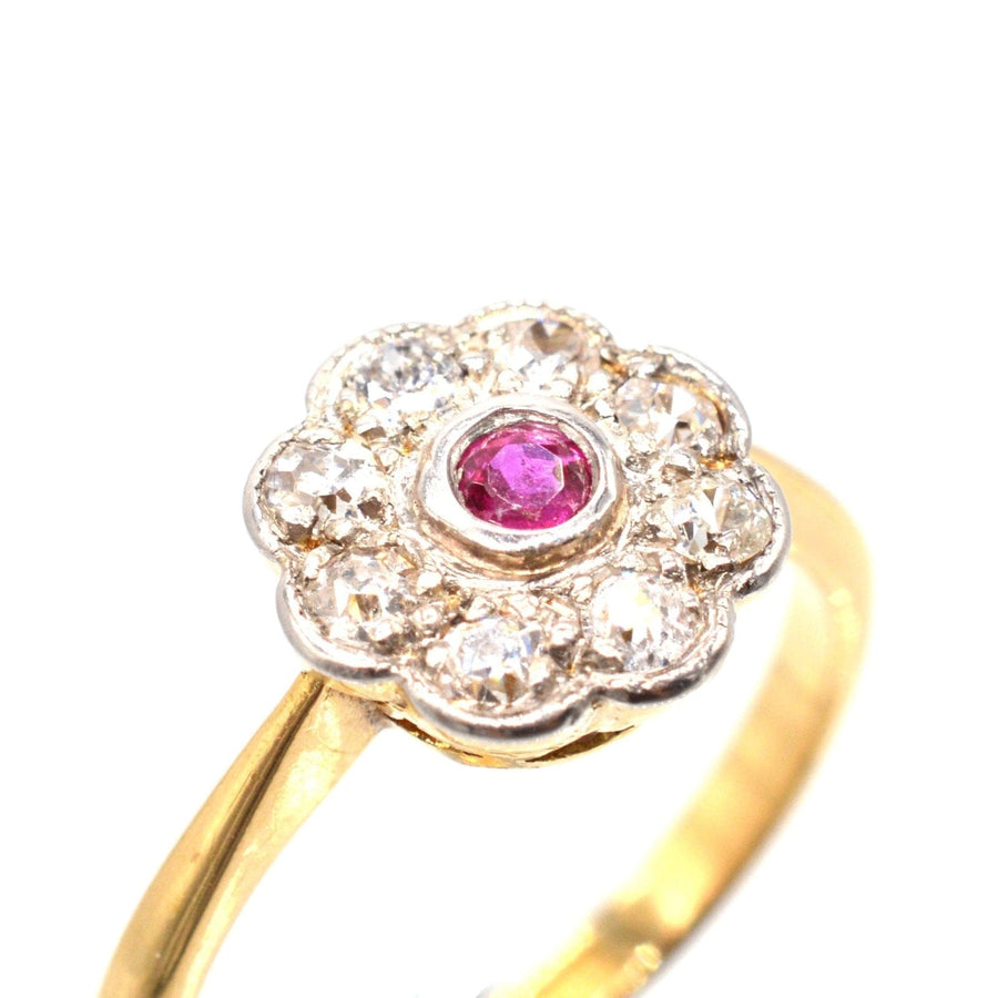 Edwardian 18ct Gold & Platinum, Ruby and Diamond Cluster Ring | Parkin and Gerrish | Antique & Vintage Jewellery
