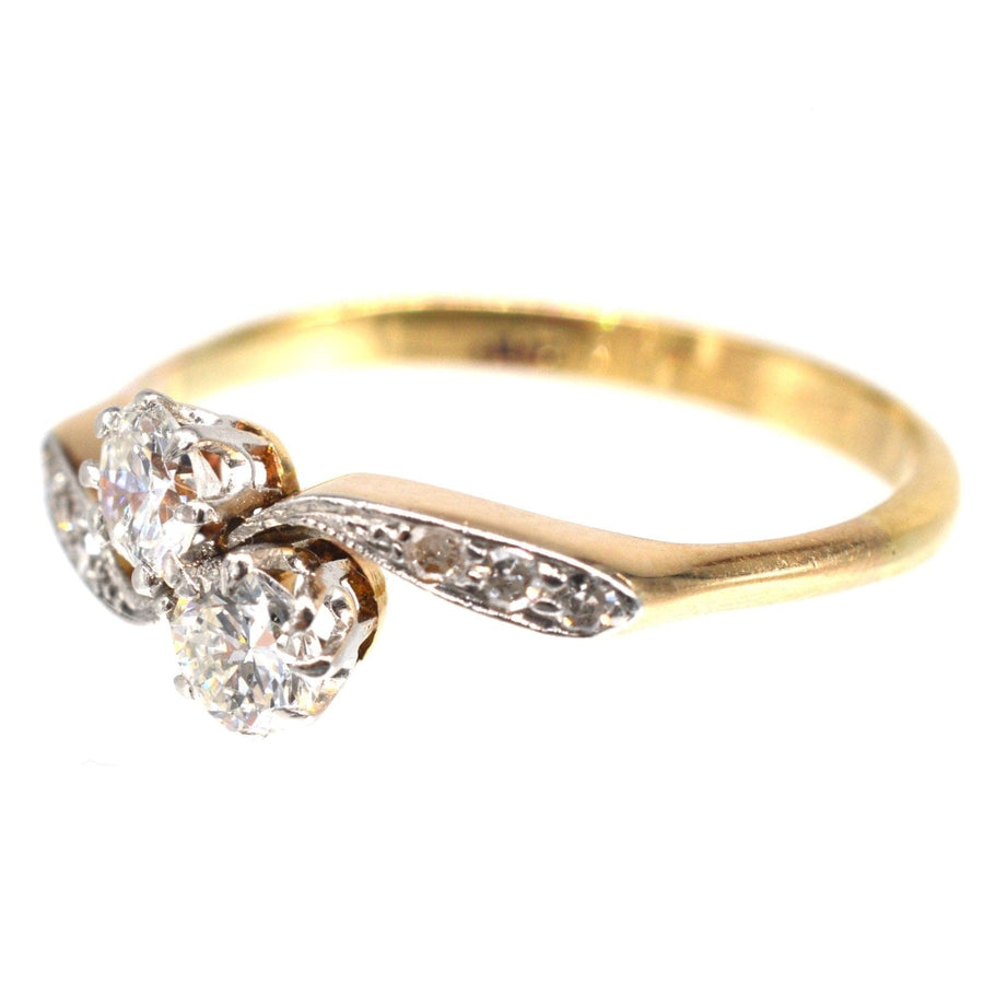 Edwardian 18ct Gold & Platinum, Two Stone Diamond 'Toi et Moi' Crossover Ring | Parkin and Gerrish | Antique & Vintage Jewellery