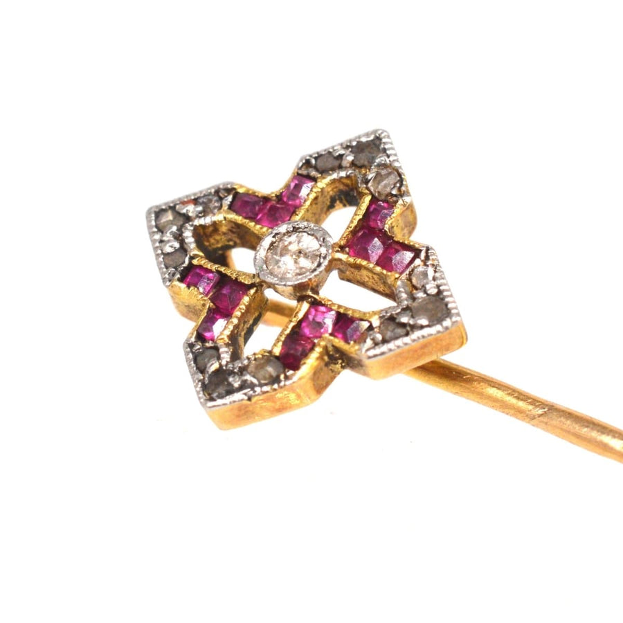 Edwardian 18ct Gold Ruby and Diamond Tie Pin | Parkin and Gerrish | Antique & Vintage Jewellery