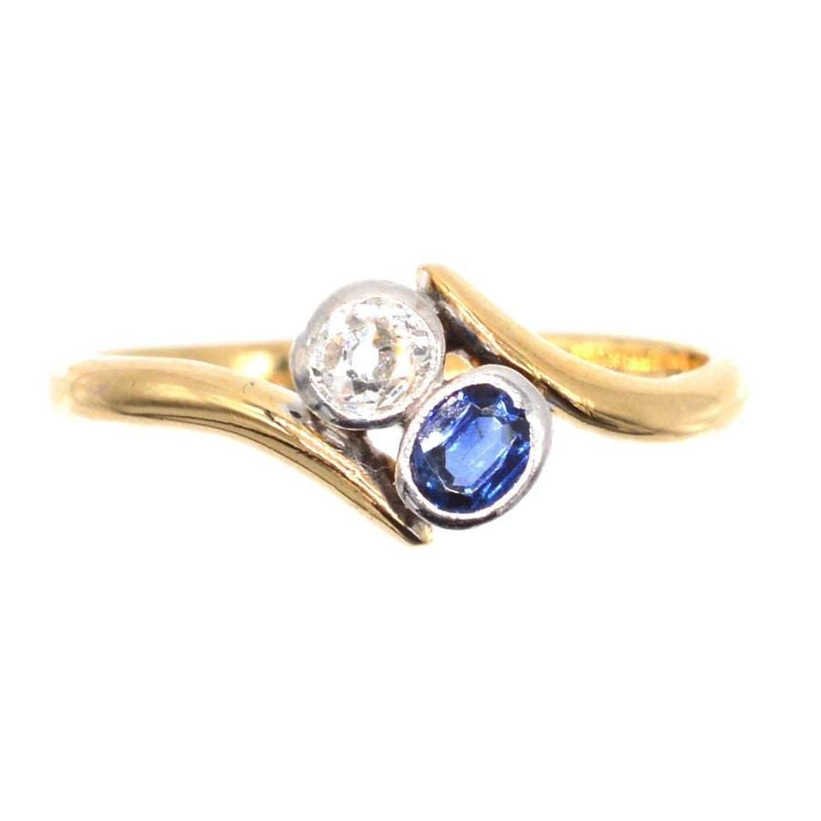 Edwardian 18ct Gold, Sapphire and Diamond Crossover Ring | Parkin and Gerrish | Antique & Vintage Jewellery
