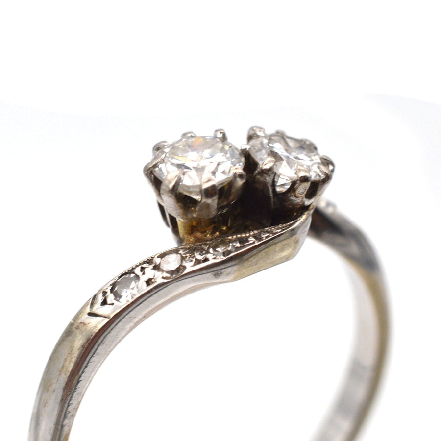 Edwardian 18ct White Gold, Diamond 'Toi et Moi' crossover Ring | Parkin and Gerrish | Antique & Vintage Jewellery