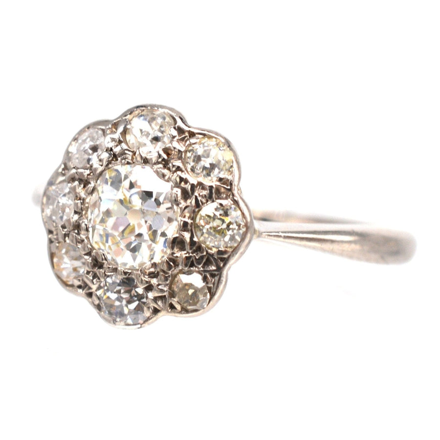 Edwardian 18ct White Gold Old Mine Cut Diamond Cluster Ring | Parkin and Gerrish | Antique & Vintage Jewellery