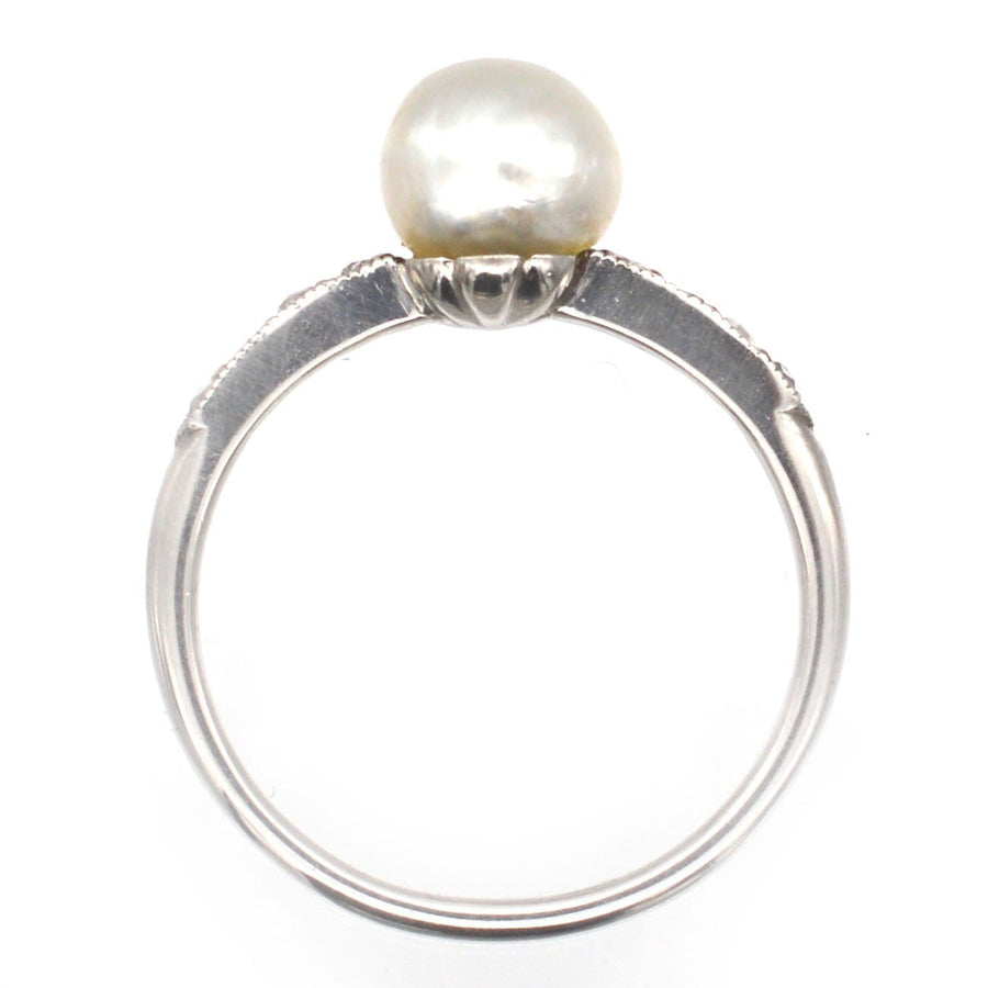 Edwardian 18ct White Gold & Platinum, Natural Pearl & Diamond Ring | Parkin and Gerrish | Antique & Vintage Jewellery