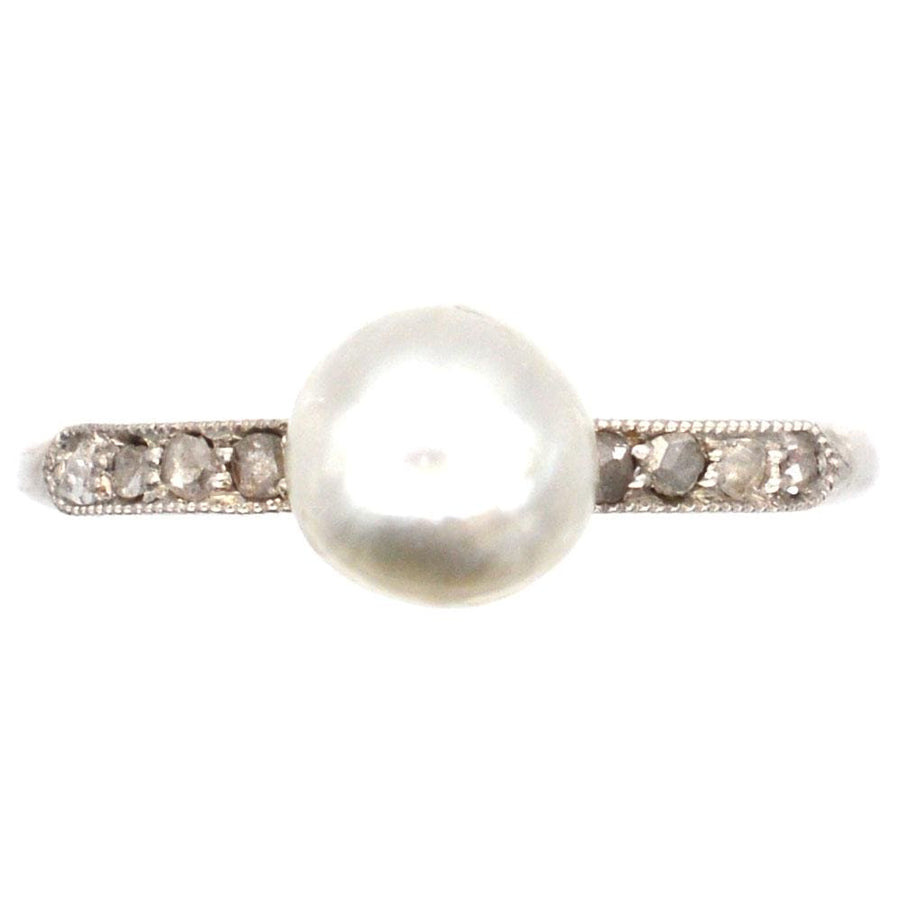 Edwardian 18ct White Gold & Platinum, Natural Pearl & Diamond Ring | Parkin and Gerrish | Antique & Vintage Jewellery