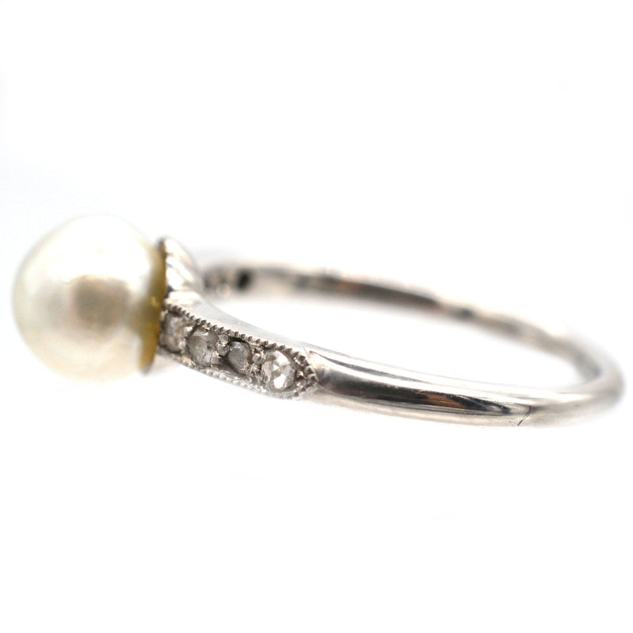 Edwardian 18ct White Gold & Platinum, Natural Pearl & Diamond Ring | Parkin and Gerrish | Antique & Vintage Jewellery