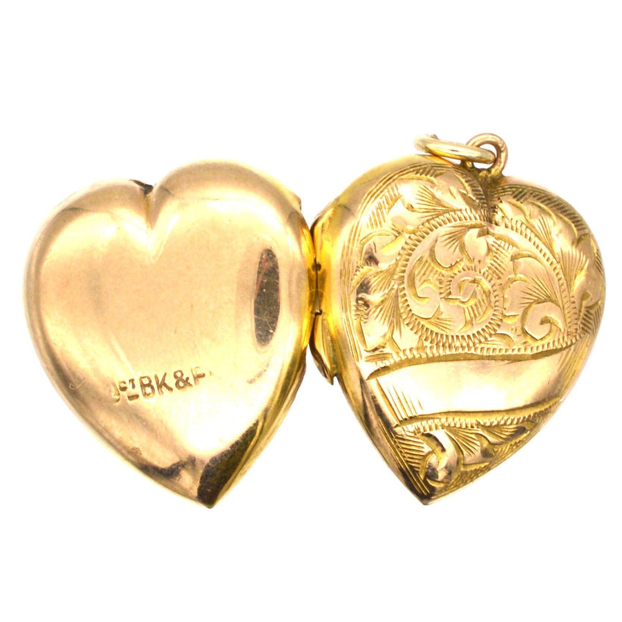 Edwardian 9ct Gold Back & Front Heart Locket Pendant | Parkin and Gerrish | Antique & Vintage Jewellery